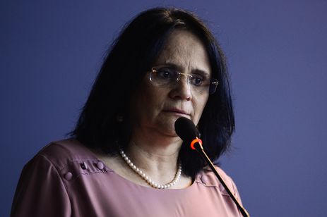 A ministra da Mulher, Família e Direitos Humanos, Damares Alves, durante o lançamento da Campanha Nacional de Coleta de DNA de Familiares de Pessoas Desaparecidas.