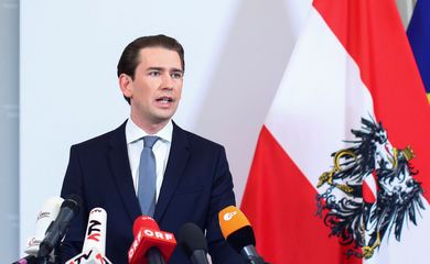 Austria's Chancellor Sebastian Kurz makes a statement at the Chancellery in Vienna