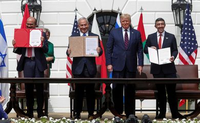 Presidente dos EUA, Donald Trump, recebe líderes para assinatura de acordos na Casa Branca. Barein, Emirados Árabes