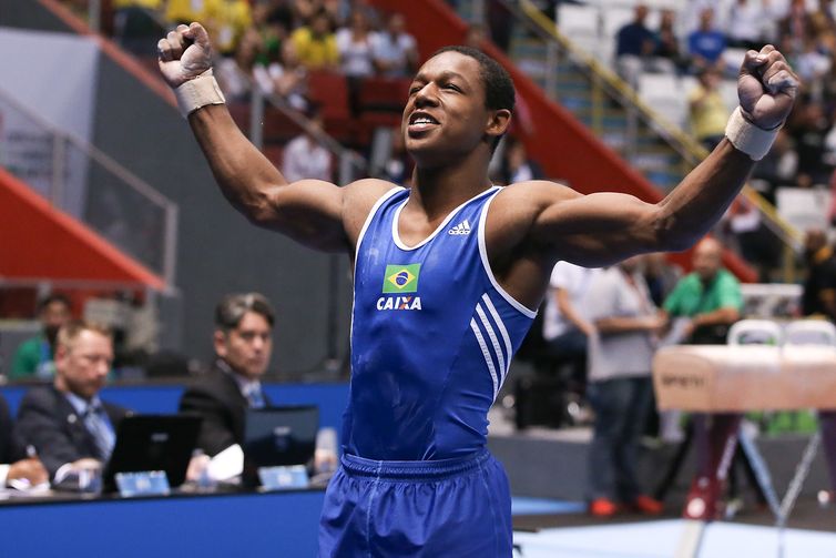 Ricardo Bufolin/CBG/Direitos reservados Ângelo Assumpção, ginasta /Artistic Gymnastic World Challenge Cup 2015 at Ibirapuera Gymnasium on May 2, 2015 in Sao Paulo