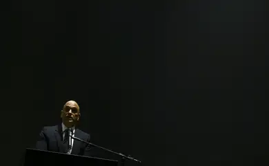 O presidente do TSE, Alexandre de Moraes, durante cerimônia de posse do diretor-geral da PF, na sede da corporação, em Brasília.