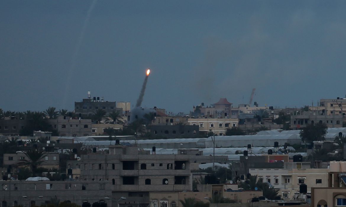 Rocket is fired towards Israel, in the southern Gaza Strip