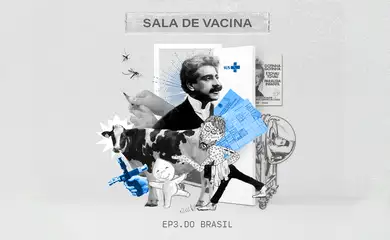 Arte do episódio 3 do podcast Sala de Vacina