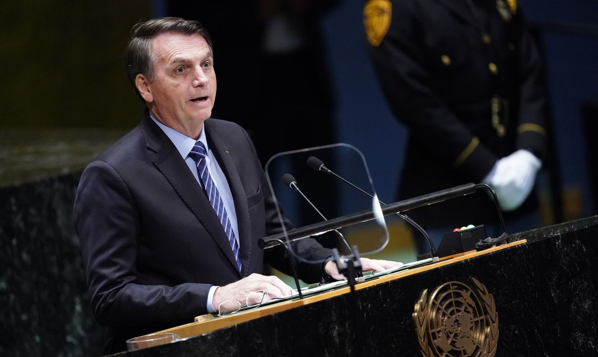 Brazil's President Jair Bolsonaro addresses the 74th session of the United Nations General Assembly at U.N. headquarters in New York City, New York, U.S., September 24, 2019. REUTERS/Carlo Allegri