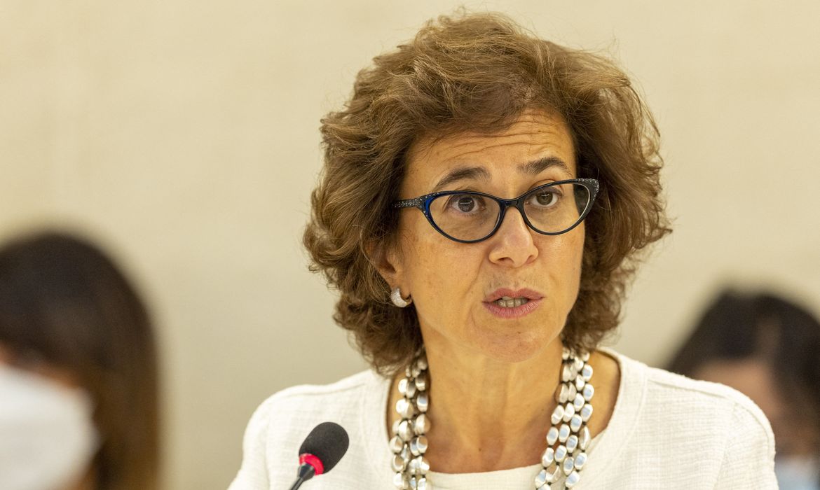 Acting United Nations High Commissioner for Human Rights Nada Al-Nashif attends the Human Rights Council in Geneva