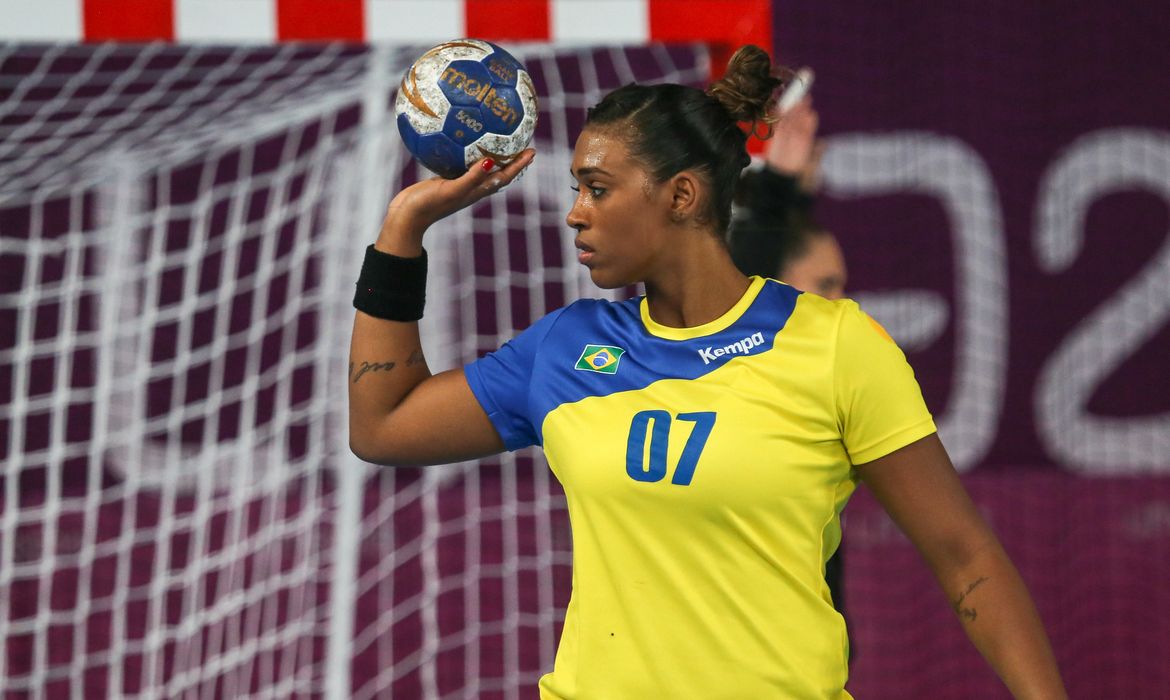 Tamires Araújo - jogadora da seleção brasileira handebol feminino, nos Jogos Pan-Americanos Lima 2019.