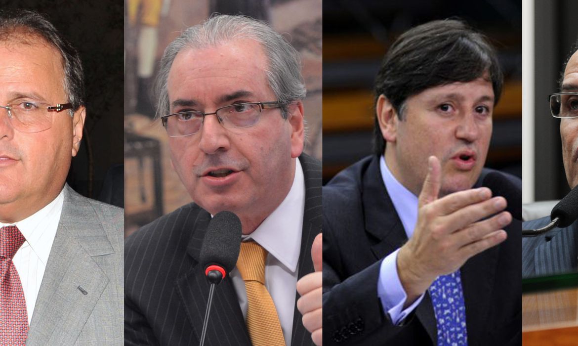 Os ex-deputados do MDB Geddel Vieira Lima, Eduardo Cunha, Rodrigo Rocha Loures e Henrique Eduardo Alves, 