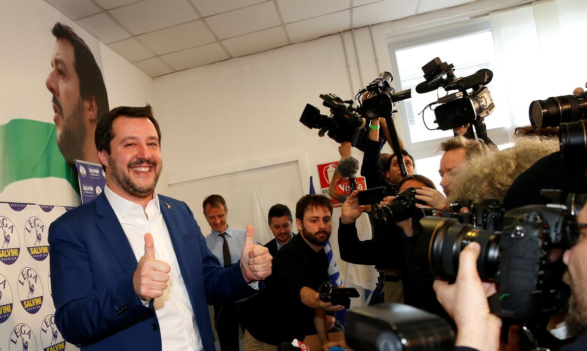 Northern League party leader Matteo Salvini poses at the end of a news conference, the day after Italy's parliamentary elections, in Milan, Italy March 5, 2018. REUTERS/Stefano Rellandini