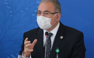 O ministro da Saúde, Marcelo Queiroga, durante coletiva, após reunião do Comitê de Coordenação Nacional de Enfrentamento da Pandemia de Covid-19