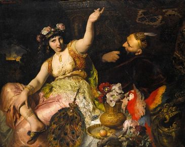 Scheherazade e Shahryār, pintura de Ferdinand Keller, 1880