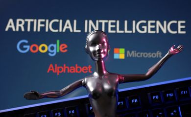 Google, Microsoft and Alphabet logos and AI Artificial Intelligence words are seen in this illustration taken, May 4, 2023. REUTERS/Dado Ruvic/Illustration   