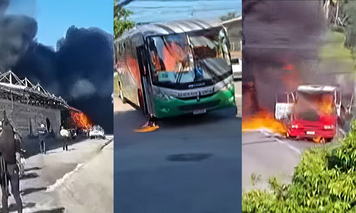 Rio de Janeiro (RJ) - Onda da violência na zona norte do Rio resulta em dezenas de ônibus queimados. Imagens: TV Brasil