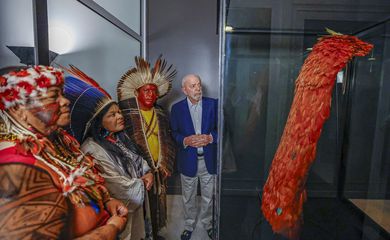 Rio de Janeiro (RJ), 12/09/2024 - Presidente da República, Luiz Inácio Lula da Silva, durante a cerimônia de celebração do retorno do Manto Tupinambá ao Brasil, no Museu Nacional. Foto: Ricardo Stuckert/PR