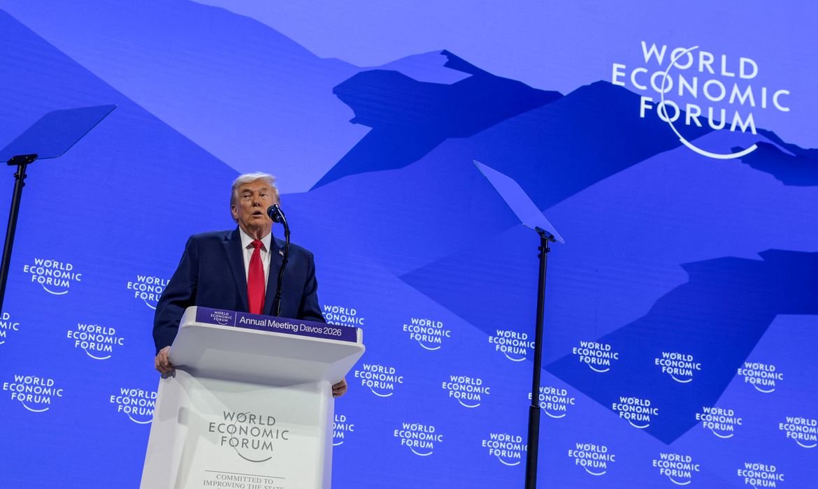 REUTERS/Jonathan Ernst - Proibido reprodução U.S. President Donald Trump speaks during the 56th annual World Economic Forum (WEF), in Davos, Switzerland, January 21, 2026. REUTERS/Jonathan Ernst