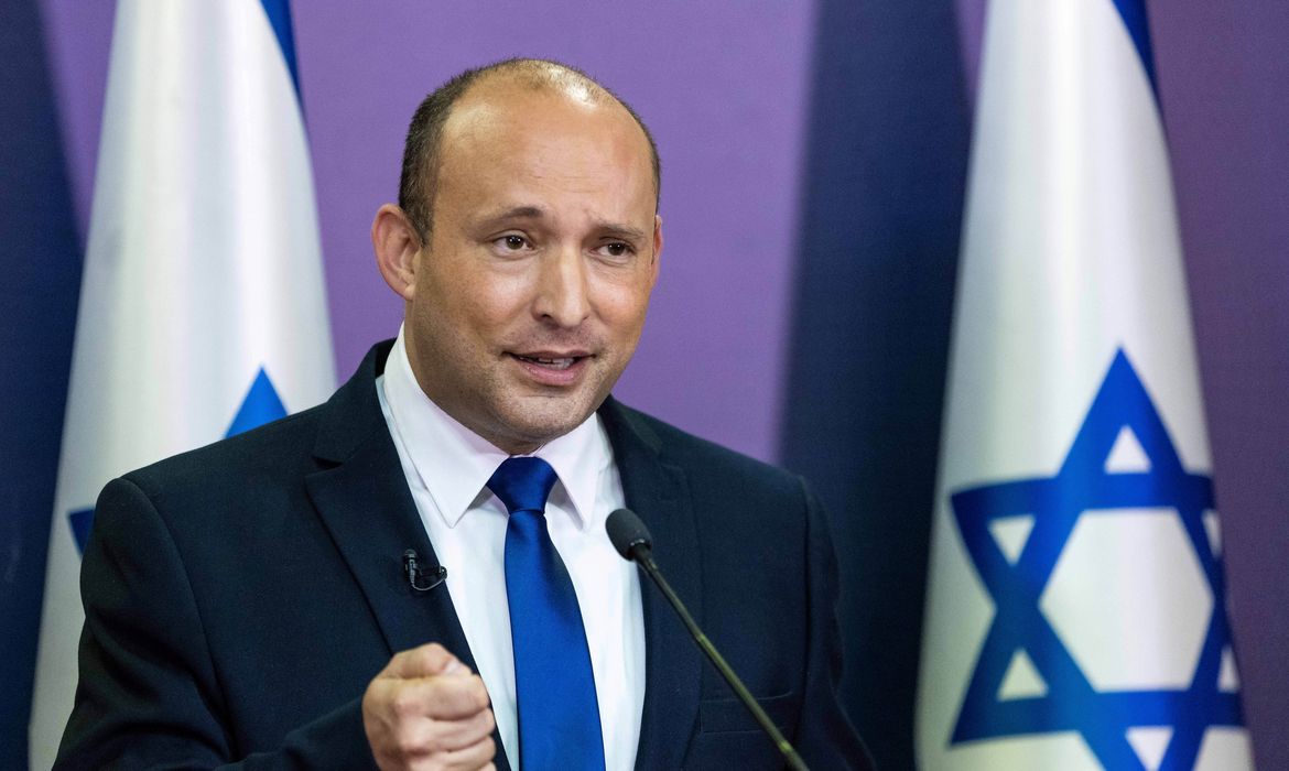Far-right politician Naftali Bennett delivers a statement in the Knesset, the Israeli Parliament, in Jerusalem