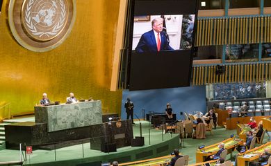 O presidente dos EUA, Donald Trump, fala durante a 75ª Assembleia Geral anual da ONU