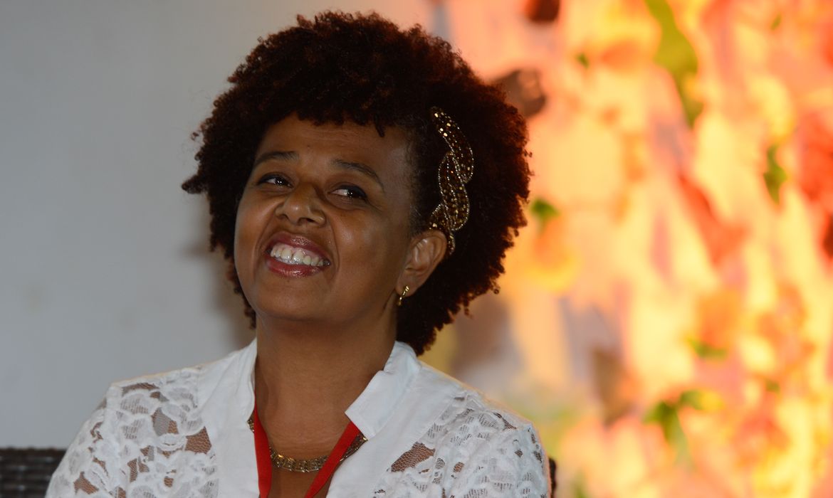 Angela Gomes, engenheira florestal e ativista do MNU- MG, durante palestra Territórios Negros, fontes de sabedoria ancestral, no Festival Latinidades 2014 (Valter Campanato/Agência Brasil)