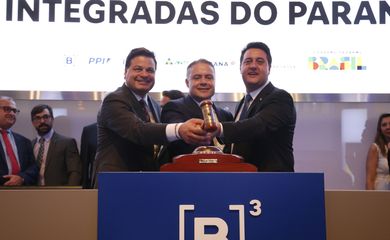 São Paulo SP 25/08/2023 - Lote 1 das rodovias integradas do Paraná será concedido à iniciativa privada durante sessão pública na B3, a Bolsa de Valores de São Paulo, com a presença do ministro dos Transportes, Renan Filho e o governador Ratinho. Foto Paulo Pinto/Agência Brasil