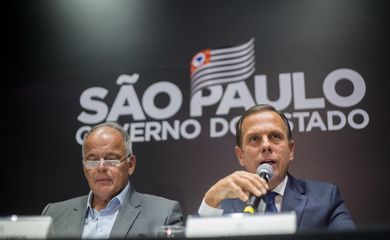 O Governador João Doria e a cúpula da segurança pública do Estado concedem,  coletiva de imprensa sobre transferência de presos.