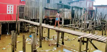 Favela de palafitas sobre um rio no Pará