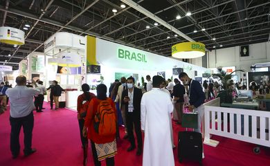 Estandes de empresas brasileiras na Beauty World Middle East, maior feira de produtos cosméticos do oriente médio.