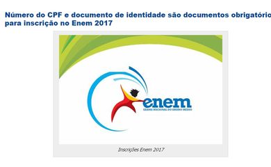 Enem 2017 abre inscrições - Divulgação Inep