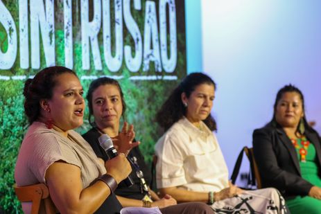 Brasília(DF), 14/12/2023 - Diretora do documentário, Lorena Veras, Dir. de Proteção Territorial da FUNAI, Maria Janete Albuquerque de Carvalho, Sec. Executiva da Sec. Geral da Pres. da Repúbica Maria Fernanda Ramos Coelho e a Sec. Nac. de Direitos Territoriais do Min. dos Povos Indígenas, Eunice Kerexu durante debate sobre desintrusão de terra indígena.
Foto:Wilson Dias/Agência Brasil