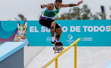 29.09.2022- Jogos Sul-americanos Assunção 2022 - Na foto o atleta Gabryel Aguilar do skate board durante o reconhecimento de pista. Foto: Miriam Jeske/COB @miriamjeske.photo/@timebrasil