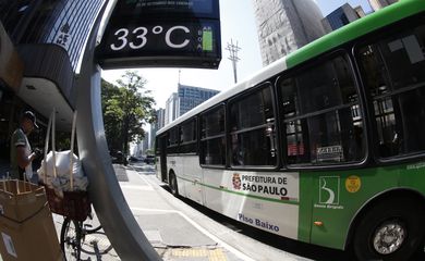 São Paulo SP 19/09/2023 Termometros na Avenida Paulista oscilando entre 33 e 35graus . Foto Paulo Pinto/Agência Brasil