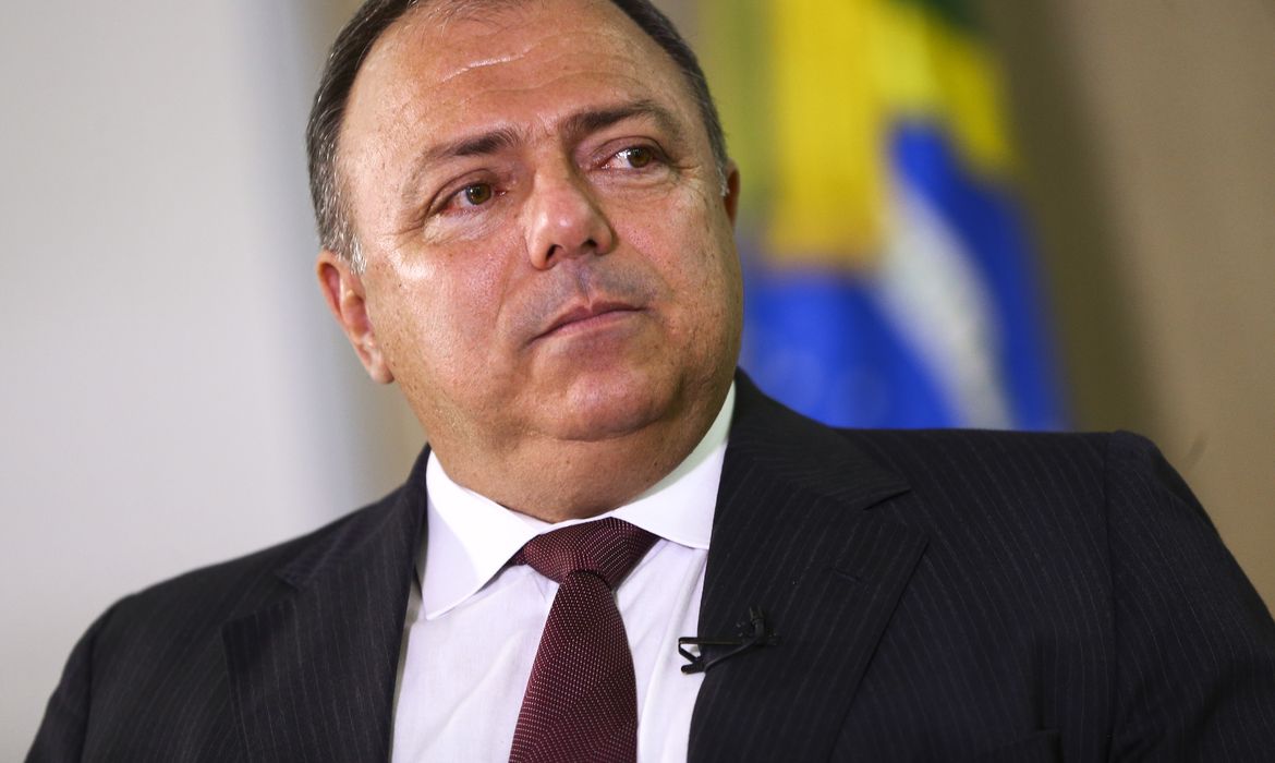 O ministro da Saúde, Eduardo Pazuello, durante entrevista ao programa Brasil em Pauta.