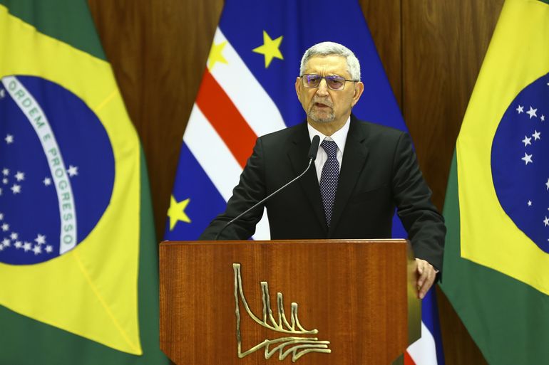 O presidente de Cabo Verde, Jorge Carlos Fonseca, durante declaração no Palácio do Planalto.