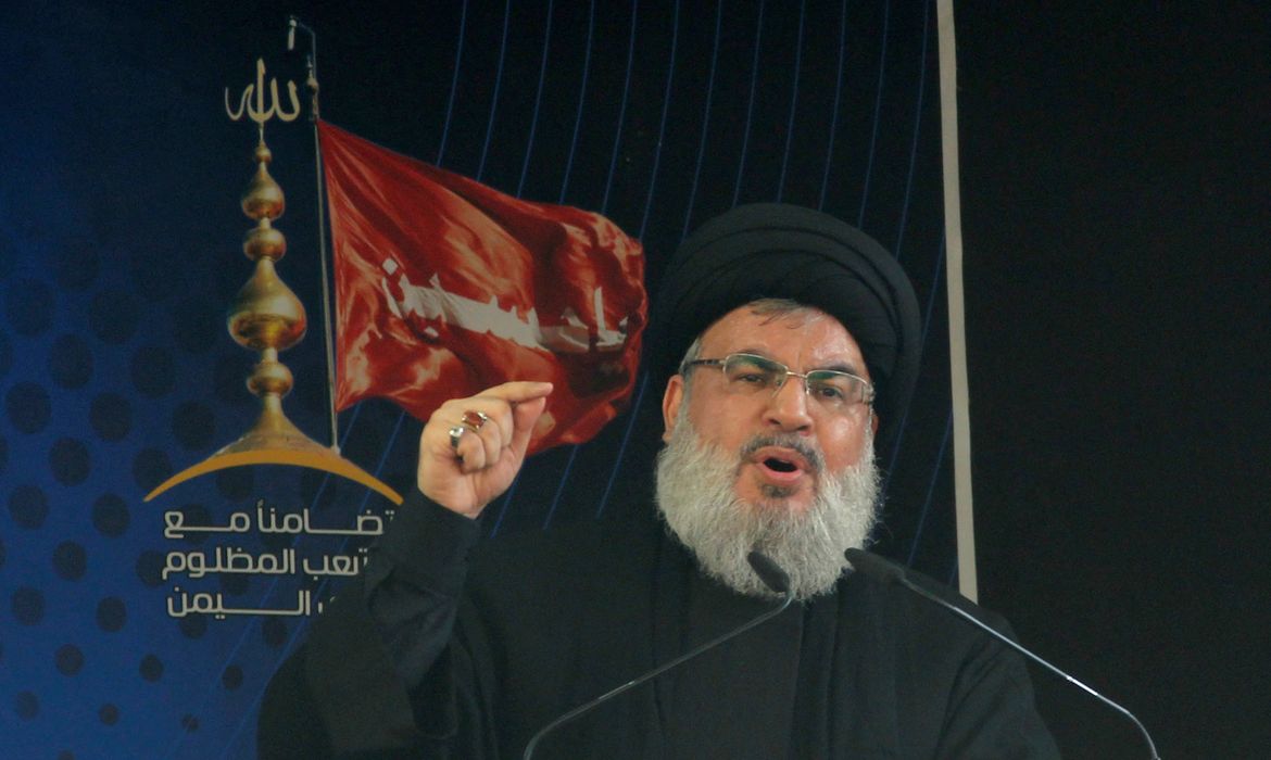 O líder do Hezbollah no Líbano, Sayyed Hassan Nasrallah, durante uma aparição pública nos subúrbios ao sul de Beirute, Líbano
12/10/2016
REUTERS/Aziz Taher