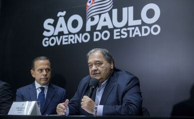 O governador do Estado de São Paulo, João Doria, e Secretário da Saúde, José Henrique Germann, participam de Coletiva de Imprensa no Palácio dos Bandeirantes.