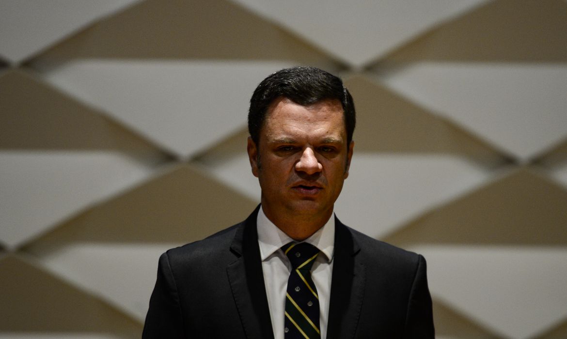 O ministro da Justiça e Segurança Pública, Anderson Torres, durante cerimônia de inauguração da nova sede da Polícia Federal, em Brasília.