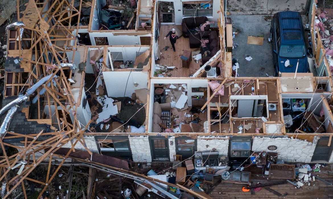 Aftermath of a tornado in Round Rock, Texas