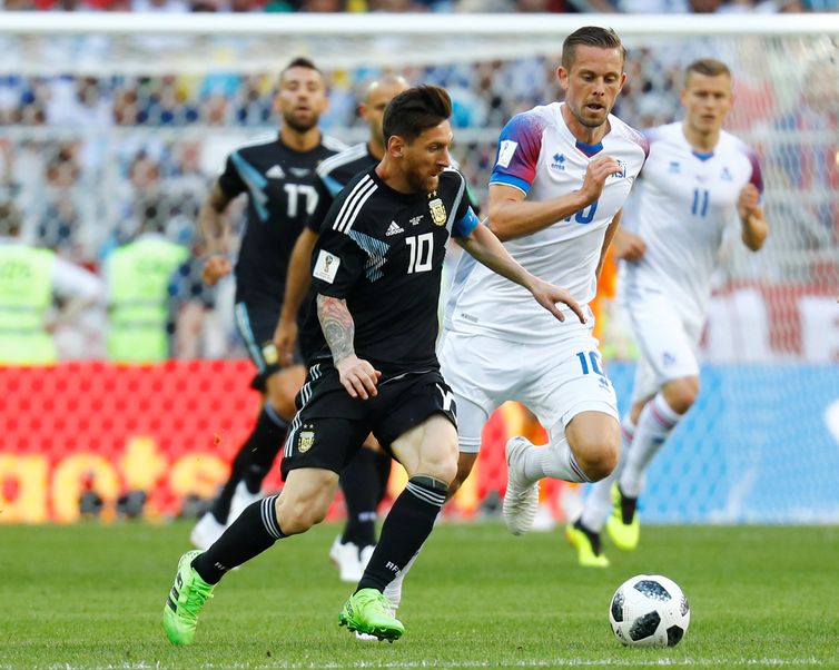 Copa 2018: Argentina e Islândia. Lionel Messi da Argentina em ação.