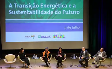 Rio de Janeiro (RJ), 09/07/2025 – os debatedores do segundo painel Esforços para um futuro sustentável, durante o seminário A transição energética e a sustentabilidade do futuro, no Banco Nacional de Desenvolvimento Econômico e Social (BNDES), no centro da capital fluminense. Foto: Tomaz Silva/Agência Brasil