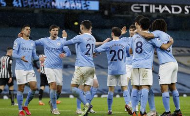.Jogadores do Manchester City comemoram gol contra o Newcastle United 26/12/2020 