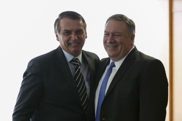 Presidente da República, Jair Bolsonaro durante audiência com Mike Pompeo, Secretário de Estado dos EUA.