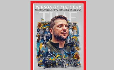 Ukraine's President Volodymyr Zelenskiy appears on the cover of Time Magazine's 2022 