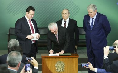 O presidente Michel Temer sanciona a Lei Geral de Proteção de Dados, em cerimônia no Palácio do Planalto.