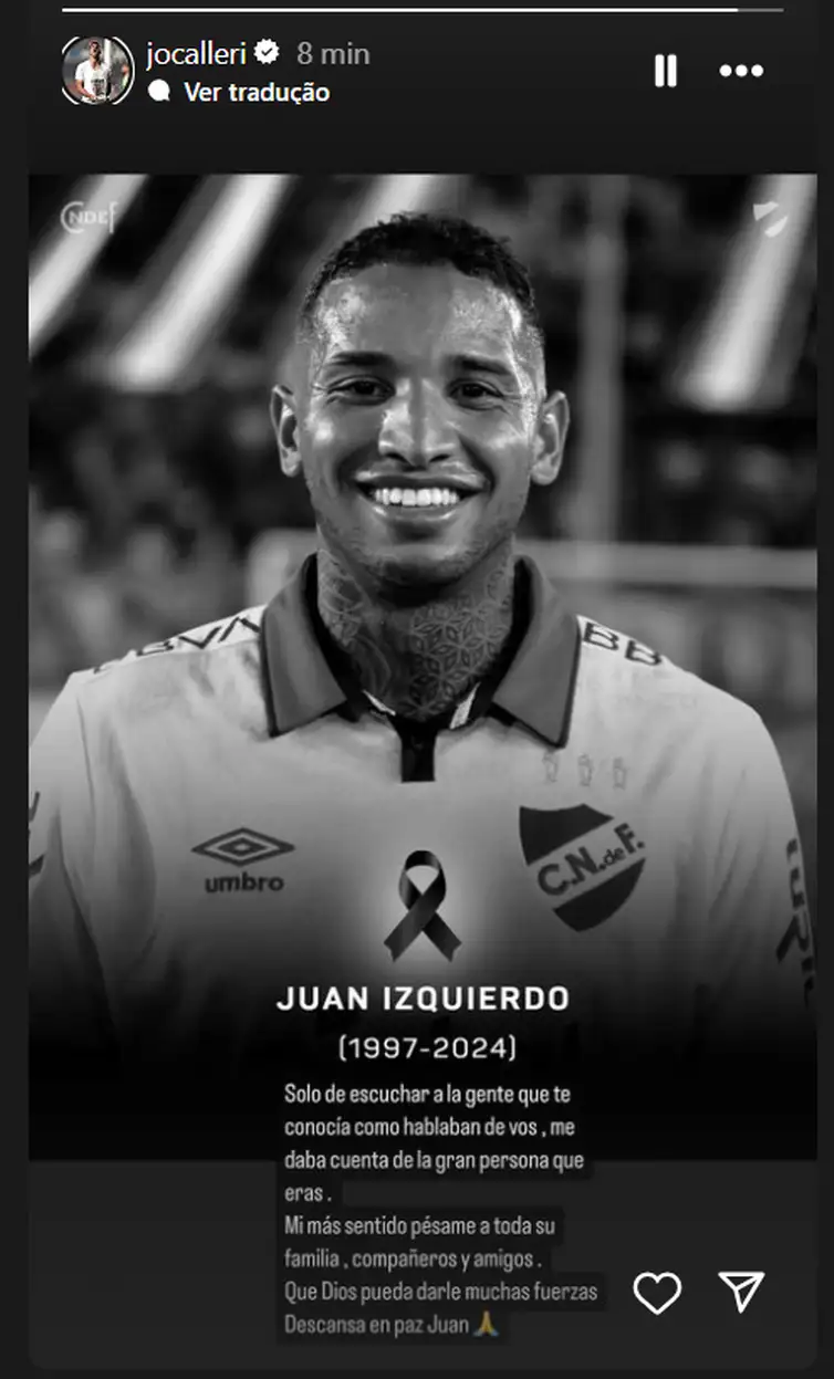 Condolências pela  morte de Juan Izquierdo prestadas por Calleri, jogador do São Paulo - em 28/08/2024