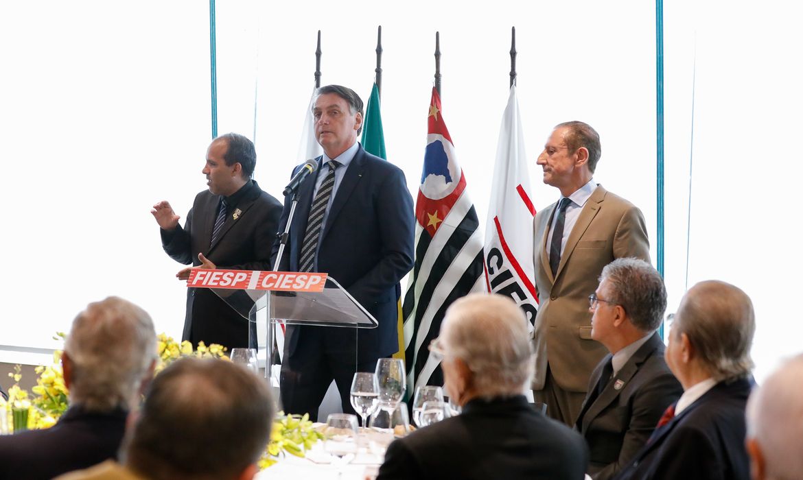 O Presidente da República, Jair Bolsonaro, durante almoço na federação das Indústrias do Estado de São Paulo (FIESP) 
