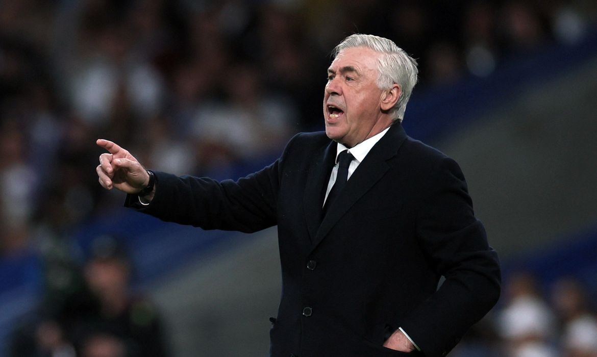 Técnico do Real Madrid, Carlo Ancelotti, durante partida contra o Leganés pelo Campeonato Espanhol
29/03/2025 REUTERS/Isabel Infantes