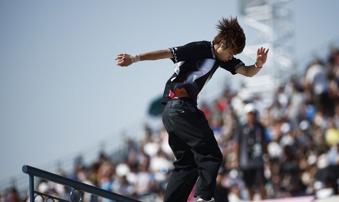 Yuto Horigome, do Japão, na final do skate street masculino em Paris
29/07/2024
REUTERS/Benoit Tessier