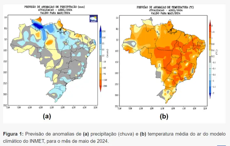 Brasilia 20/04/2024 Chuva deve ficar acima de média em maio no Norte e Sul, diz Inmet. Imagem Inmet