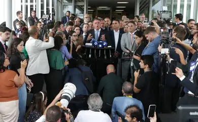 Brasília (DF), 26/03/2025  - Ex-presidente Jair Bolsonaro durante declaração a imprensa após virar Réu no STF. Foto: Lula Marques/Agência Brasil