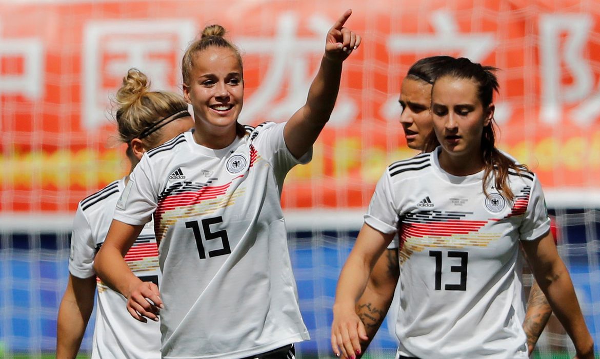Jogadora Giulia Gwinn, atacante da seleção da Alemanha na Copa do Mundo de Futebol Feminino - França 2019.    