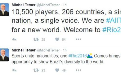 Pelo Twitter, presidente interino deu boas-vindas a atletas da Rio 2016