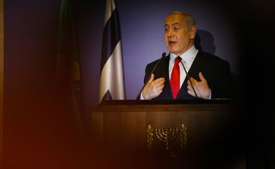 O primeiro-ministro de Israel, Benjamin Netanyahu, participa de encontro com a comunidade judaica do Rio e amigos cristãos de Israel, no Hotel Hilton em Copacabana. 